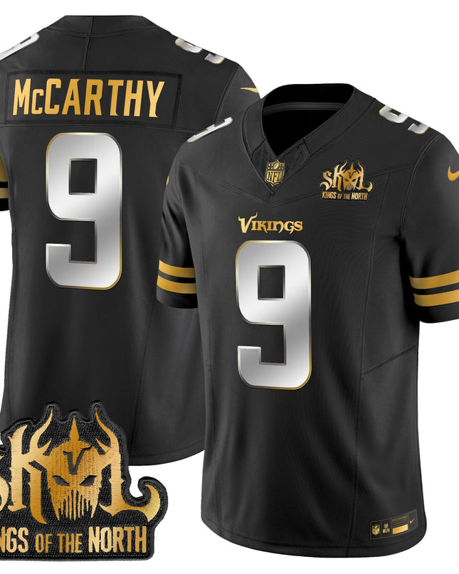 Men's Minnesota Vikings 2025 Gold Vapor Limited Jersey - Kings Of The North Patch - All Stitched