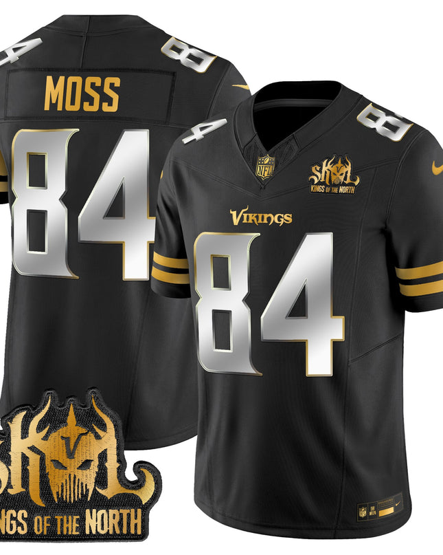 Men's Minnesota Vikings 2025 Gold Vapor Limited Jersey - Kings Of The North Patch - All Stitched