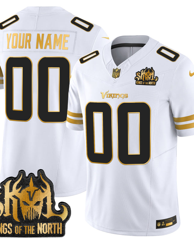 Minnesota Vikings 2025 Gold Vapor Limited Custom Jersey - Kings Of The North Patch - All Stitched