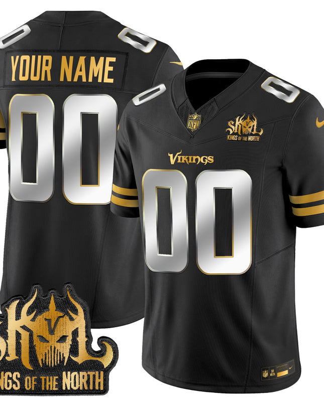Minnesota Vikings 2025 Gold Vapor Limited Custom Jersey - Kings Of The North Patch - All Stitched