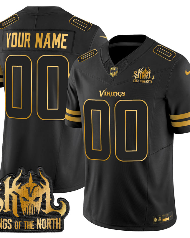 Minnesota Vikings 2025 Gold Vapor Limited Custom Jersey - Kings Of The North Patch - All Stitched