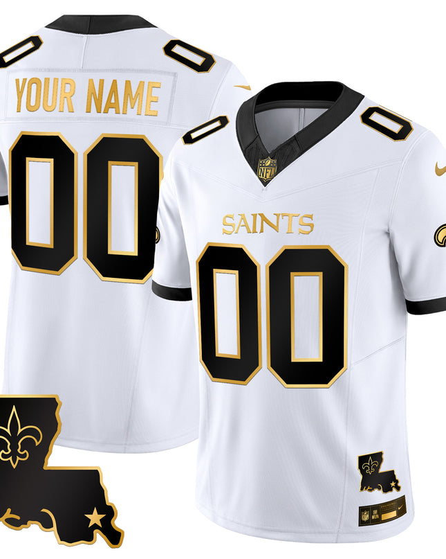 New Orleans Saints 2025 Gold Vapor Limited Custom Jersey - All Stitched