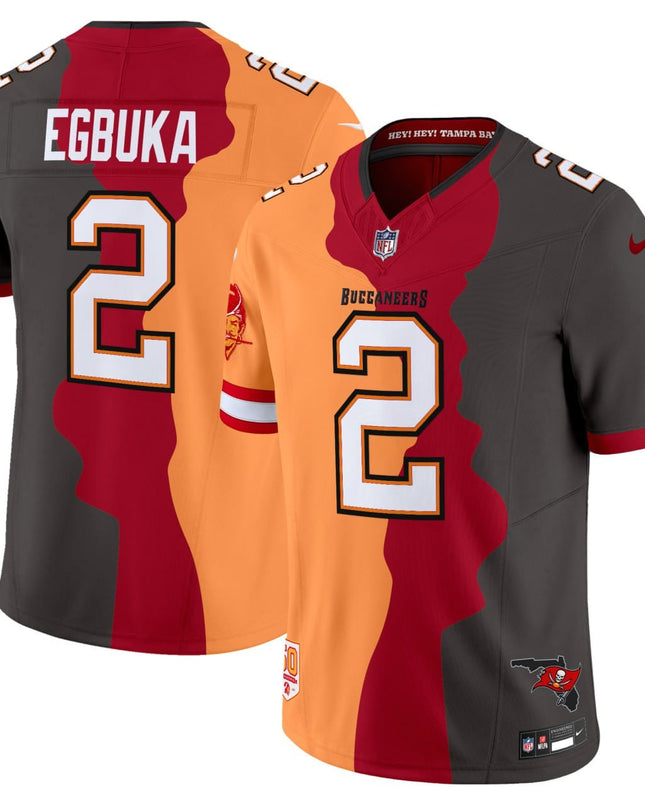 Emeka Egbuka #2 Tampa Bay Buccaneers Split Jersey - All Stitched