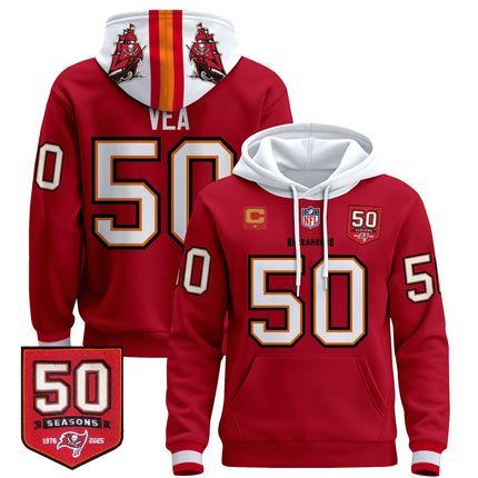 Men's Tampa Bay Buccaneers 50th Season Patch Premium Pullover Hoodie - All Stitched
