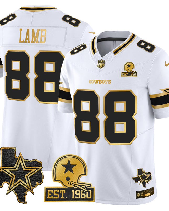 Men's Dallas Cowboys Est. 1960 & Texas Patch Gold Vapor Limited Jersey - All Stitched