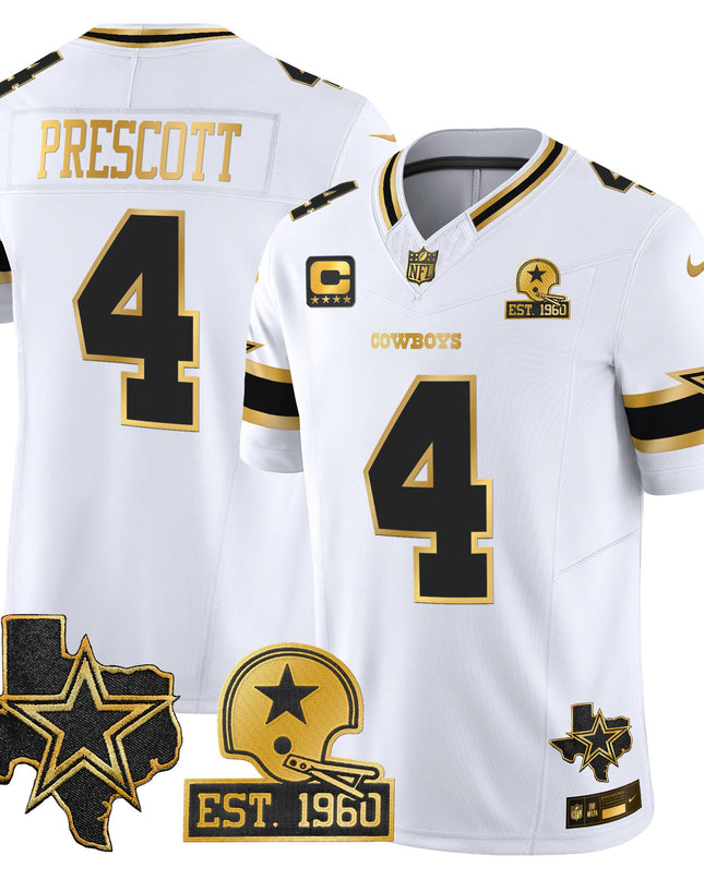 Men's Dallas Cowboys Est. 1960 & Texas Patch Gold Vapor Limited Jersey - All Stitched