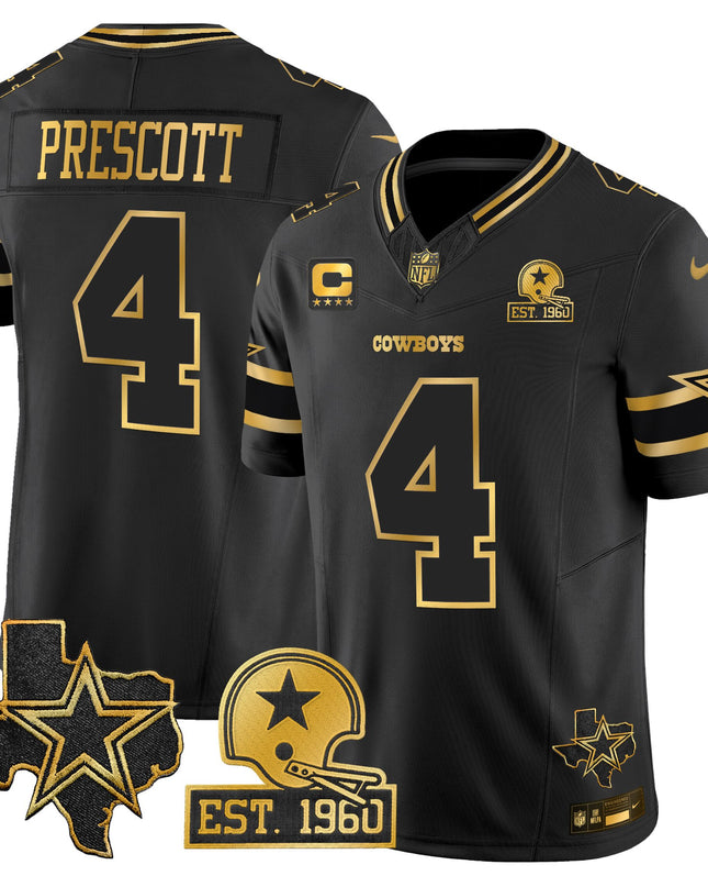 Men's Dallas Cowboys Est. 1960 & Texas Patch Gold Vapor Limited Jersey - All Stitched