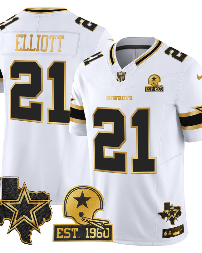 Men's Dallas Cowboys Est. 1960 & Texas Patch Gold Vapor Limited Jersey - All Stitched