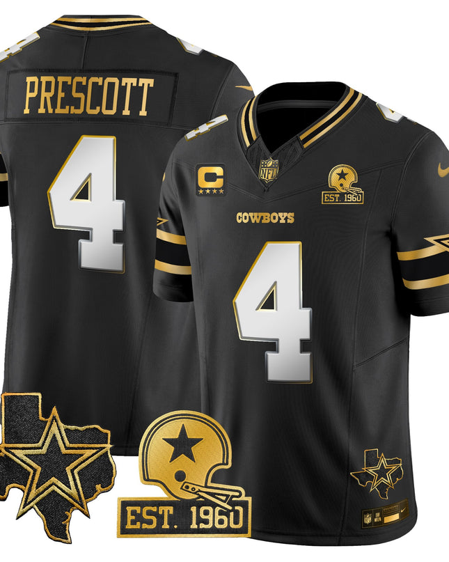 Men's Dallas Cowboys Est. 1960 & Texas Patch Gold Vapor Limited Jersey - All Stitched