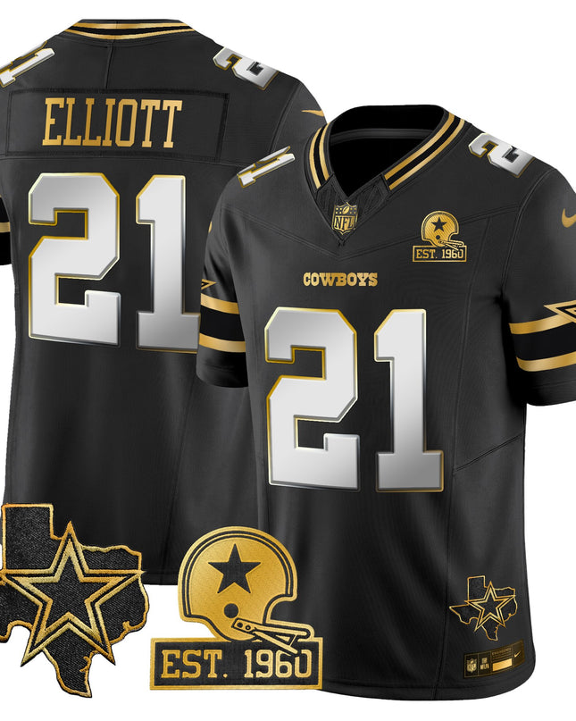Men's Dallas Cowboys Est. 1960 & Texas Patch Gold Vapor Limited Jersey - All Stitched