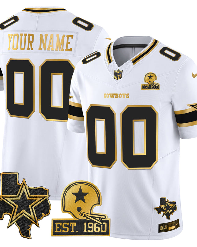 Dallas Cowboys Est. 1960 & Texas Patch Gold Vapor Limited Custom Jersey - All Stitched