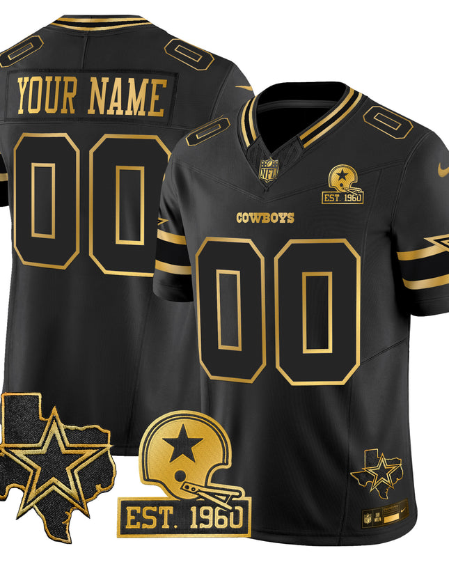 Dallas Cowboys Est. 1960 & Texas Patch Gold Vapor Limited Custom Jersey - All Stitched