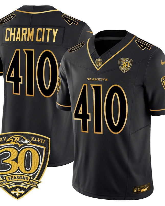 Men's Baltimore Ravens 2025 Gold Vapor Limited Jersey - 30th Anniversary Patch - All Stitched