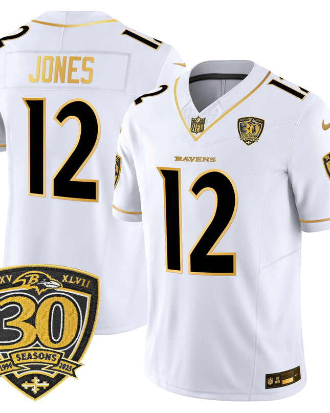 Men's Baltimore Ravens 2025 Gold Vapor Limited Jersey - 30th Anniversary Patch - All Stitched