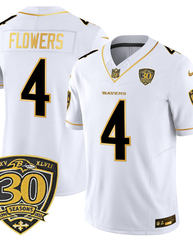 Men's Baltimore Ravens 2025 Gold Vapor Limited Jersey - 30th Anniversary Patch - All Stitched