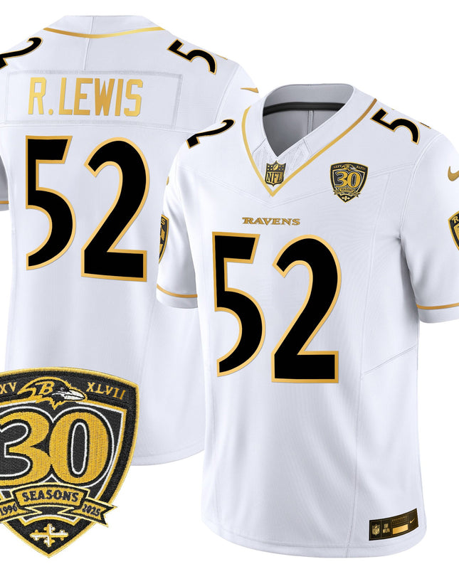 Men's Baltimore Ravens 2025 Gold Vapor Limited Jersey - 30th Anniversary Patch - All Stitched