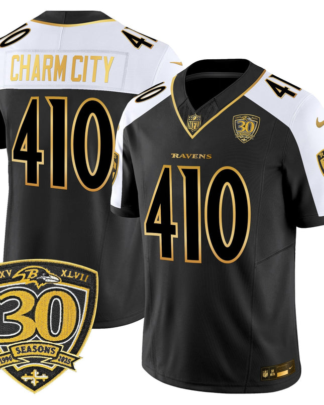 Men's Baltimore Ravens 2025 Gold Vapor Limited Jersey - 30th Anniversary Patch - All Stitched