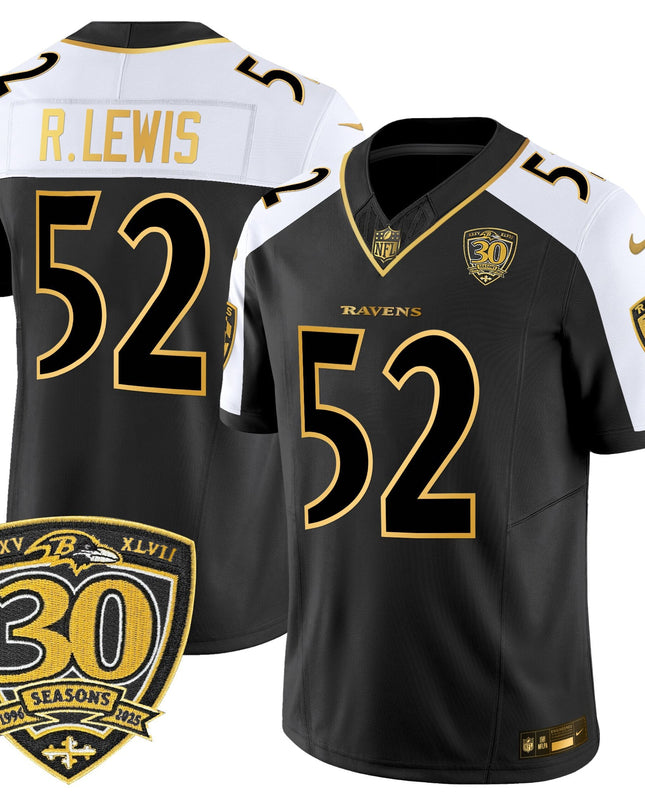 Men's Baltimore Ravens 2025 Gold Vapor Limited Jersey - 30th Anniversary Patch - All Stitched