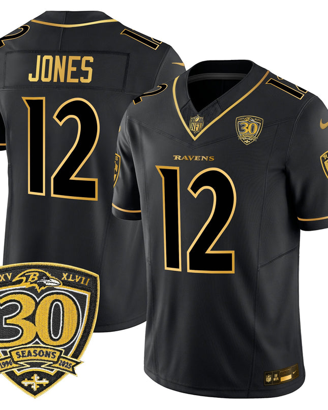 Men's Baltimore Ravens 2025 Gold Vapor Limited Jersey - 30th Anniversary Patch - All Stitched