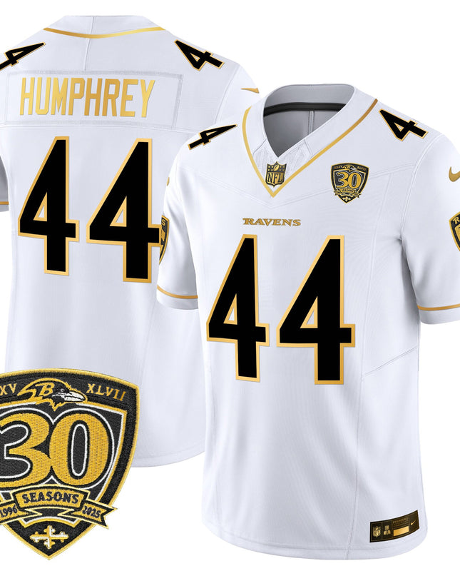 Men's Baltimore Ravens 2025 Gold Vapor Limited Jersey - 30th Anniversary Patch - All Stitched