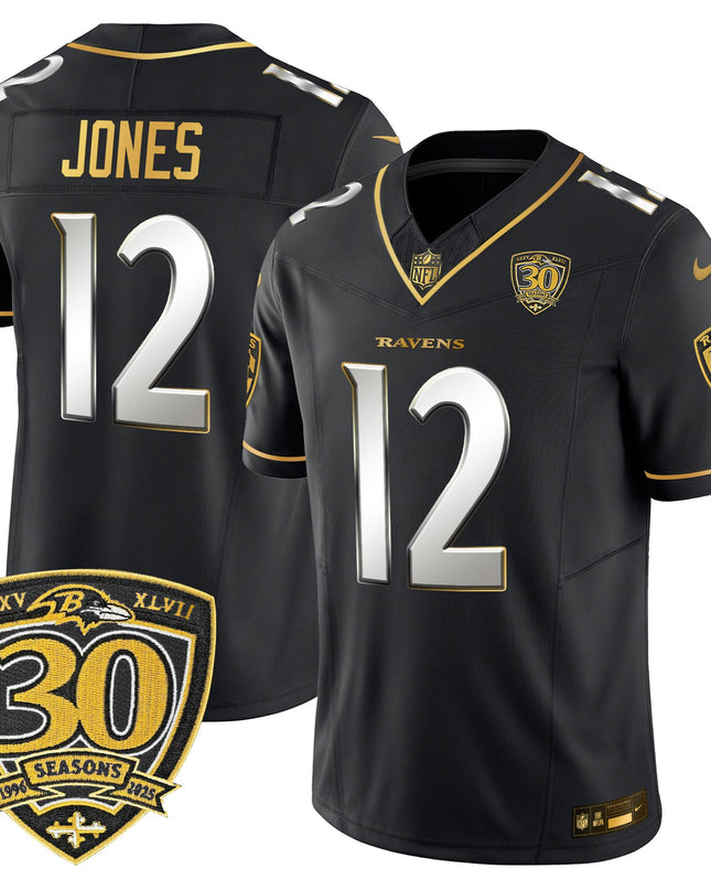 Men's Baltimore Ravens 2025 Gold Vapor Limited Jersey - 30th Anniversary Patch - All Stitched