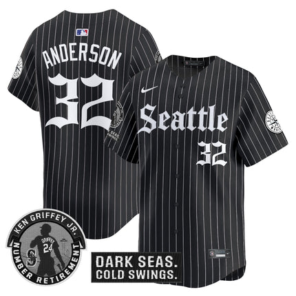 Men's Seattle Mariners 'Gothic Edition' Vapor Premier Limited Jersey - Ken Griffey Jr. Patch - All Stitched