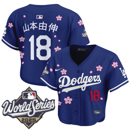 Women's Dodgers 2025 World Series x Tokyo Series Crop Top Baseball Jersey - All Stitched
