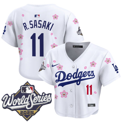 Women's Dodgers 2025 World Series x Tokyo Series Crop Top Baseball Jersey - All Stitched