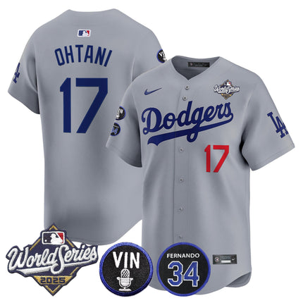 Men's Dodgers 2025 World Series Vapor Premier Limited Jersey - Vin Scully & Fernando Patch - All Stitched