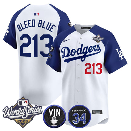Men's Dodgers 2025 World Series Vapor Premier Limited Jersey - Vin Scully & Fernando Patch - All Stitched