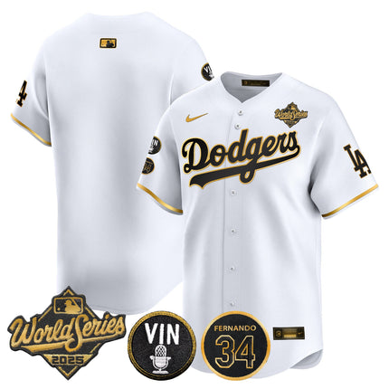 Men's Dodgers 2025 World Series Vapor Premier Limited Jersey - Vin Scully & Fernando Patch - All Stitched