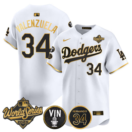 Men's Dodgers 2025 World Series Vapor Premier Limited Jersey - Vin Scully & Fernando Patch - All Stitched