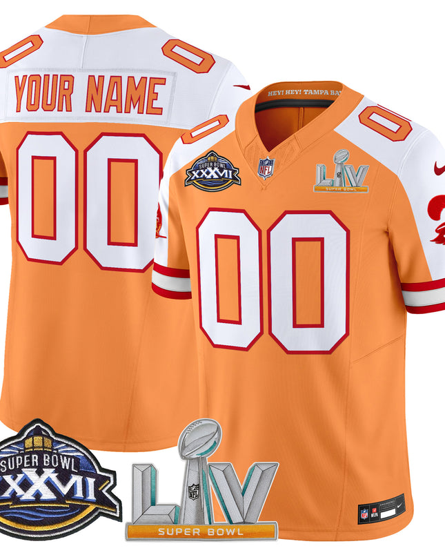 Tampa Bay Buccaneers Super Bowl XXXVII & Super Bowl LV Patch Throwback Vapor Limited Custom Jersey - All Stitched