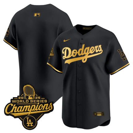 Men's Dodgers 2025 World Series Champions Patch Gold Trim Vapor Premier Limited Jersey - All Stitched