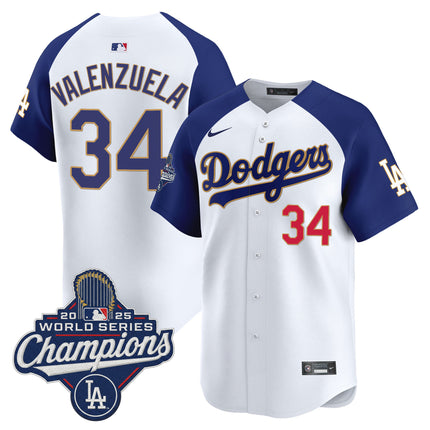 Men's Dodgers 2025 World Series Champions Patch Gold Trim Vapor Premier Limited Jersey - All Stitched