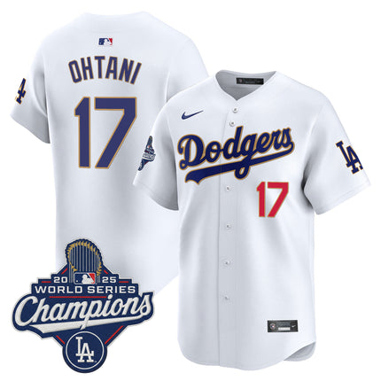 Men's Dodgers 2025 World Series Champions Patch Gold Trim Vapor Premier Limited Jersey - All Stitched