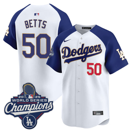 Men's Dodgers 2025 World Series Champions Patch Gold Trim Vapor Premier Limited Jersey - All Stitched