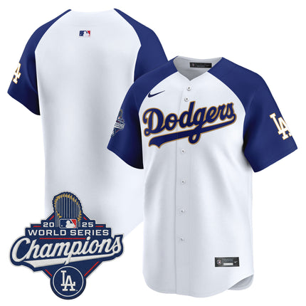 Men's Dodgers 2025 World Series Champions Patch Gold Trim Vapor Premier Limited Jersey - All Stitched