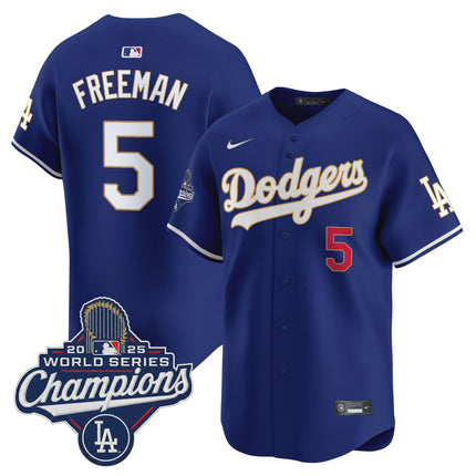 Men's Dodgers 2025 World Series Champions Patch Gold Trim Vapor Premier Limited Jersey - All Stitched