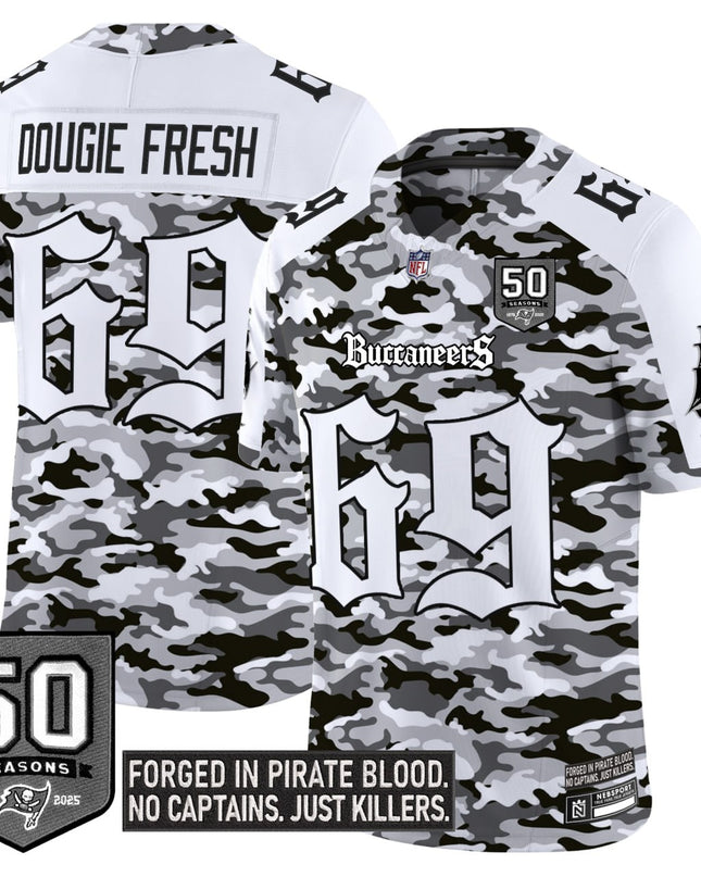 White Camo Tampa Bay Buccaneers 50th Seasons Patch Jersey - All Stitched