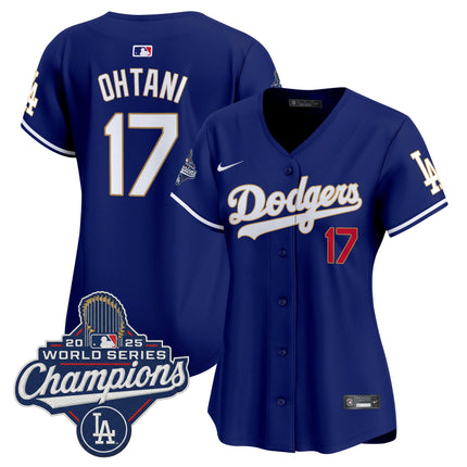 Women's Dodgers 2025 World Series Champions Patch Gold Trim Vapor Premier Limited Jersey - All Stitched