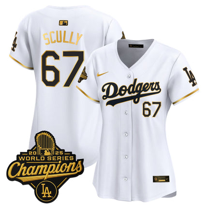 Women's Dodgers 2025 World Series Champions Patch Gold Trim Vapor Premier Limited Jersey - All Stitched