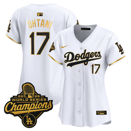 Women's Dodgers 2025 World Series Champions Patch Gold Trim Vapor Premier Limited Jersey - All Stitched