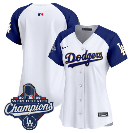 Women's Dodgers 2025 World Series Champions Patch Gold Trim Vapor Premier Limited Jersey - All Stitched