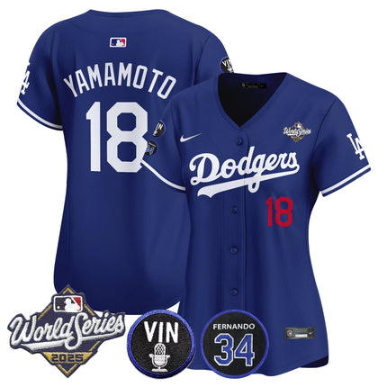 Women's Dodgers 2025 World Series Vapor Premier Limited Jersey - Vin Scully & Fernando Patch - All Stitched