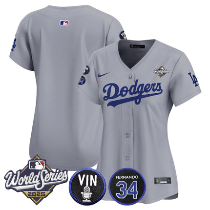 Women's Dodgers 2025 World Series Vapor Premier Limited Jersey - Vin Scully & Fernando Patch - All Stitched