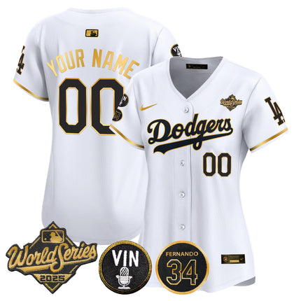 Dodgers 2025 World Series Vapor Premier Limited Custom Jersey - Vin Scully & Fernando Patch - All Stitched