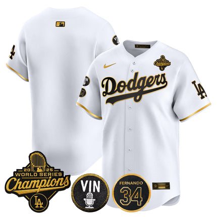 Men's Dodgers 2025 World Series Champions Vapor Premier Limited Jersey - Vin Scully & Fernando Patch - All Stitched