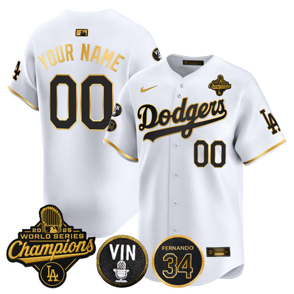 Dodgers 2025 World Series Champions Vapor Premier Limited Custom Jersey - Vin Scully & Fernando Patch - All Stitched