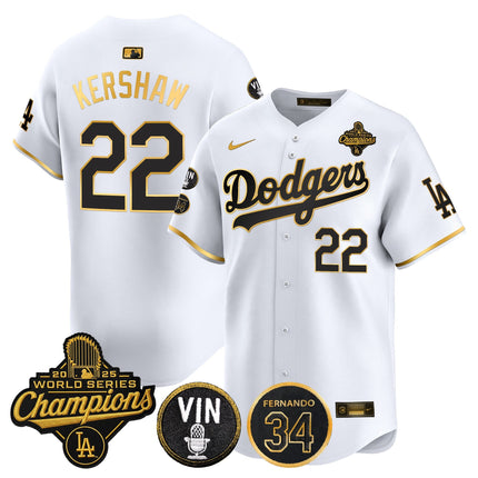 Men's Dodgers 2025 World Series Champions Vapor Premier Limited Jersey - Vin Scully & Fernando Patch - All Stitched